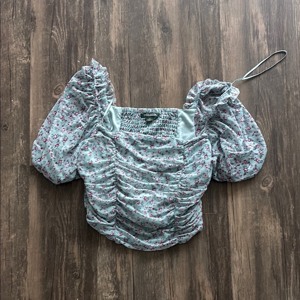 Wild Fable Blue Floral Ruched Blouse